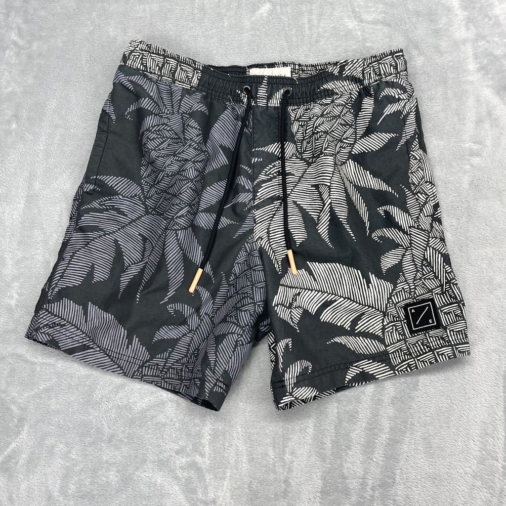 American Eagle Shorts Mens S Black Tropical Pineapple Print Board Surfing Y2K